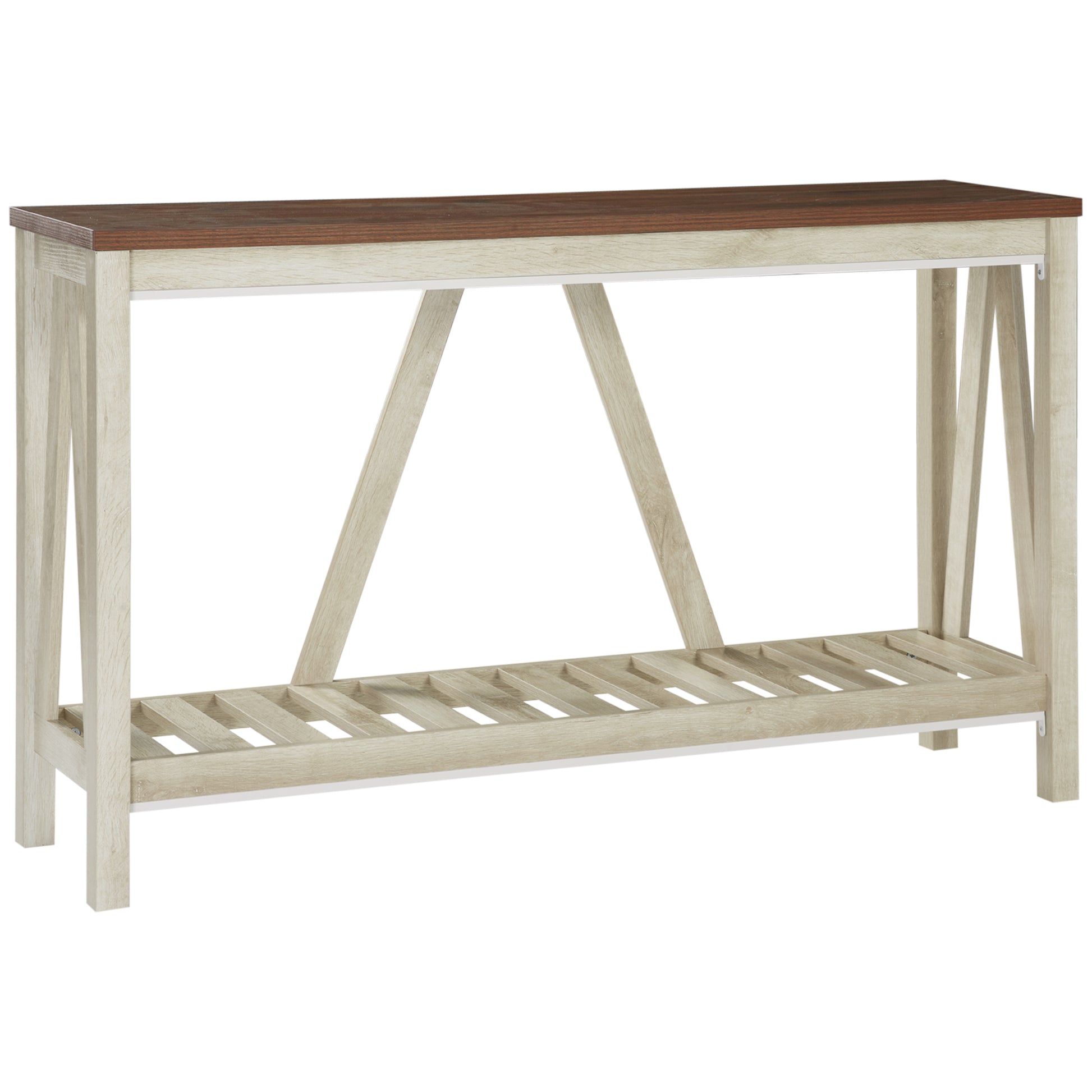 HOMCOM Farmhouse Console Table: Rustic Storage Shelf, Sofa Entryway Accent, Oak Finish