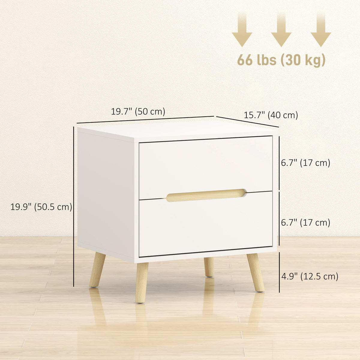 2-Drawer Nightstands with Solid Wood Legs, Set of 2 – 20"W x 20"H