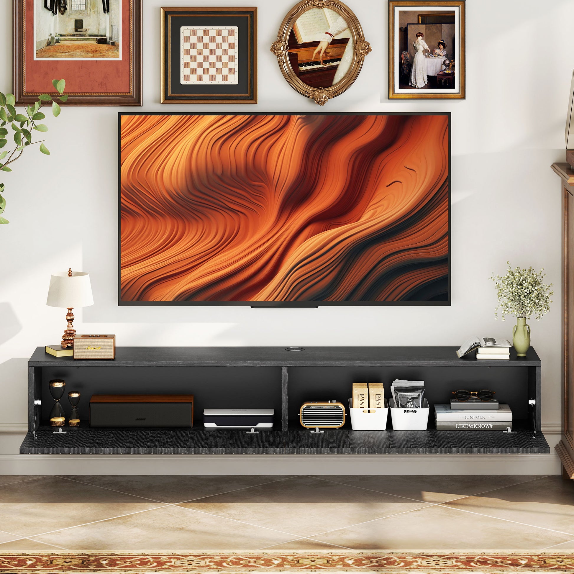 HOMCOM Floating TV Stand 55" Black for TVs up to 72" Wall-Mount Media Console