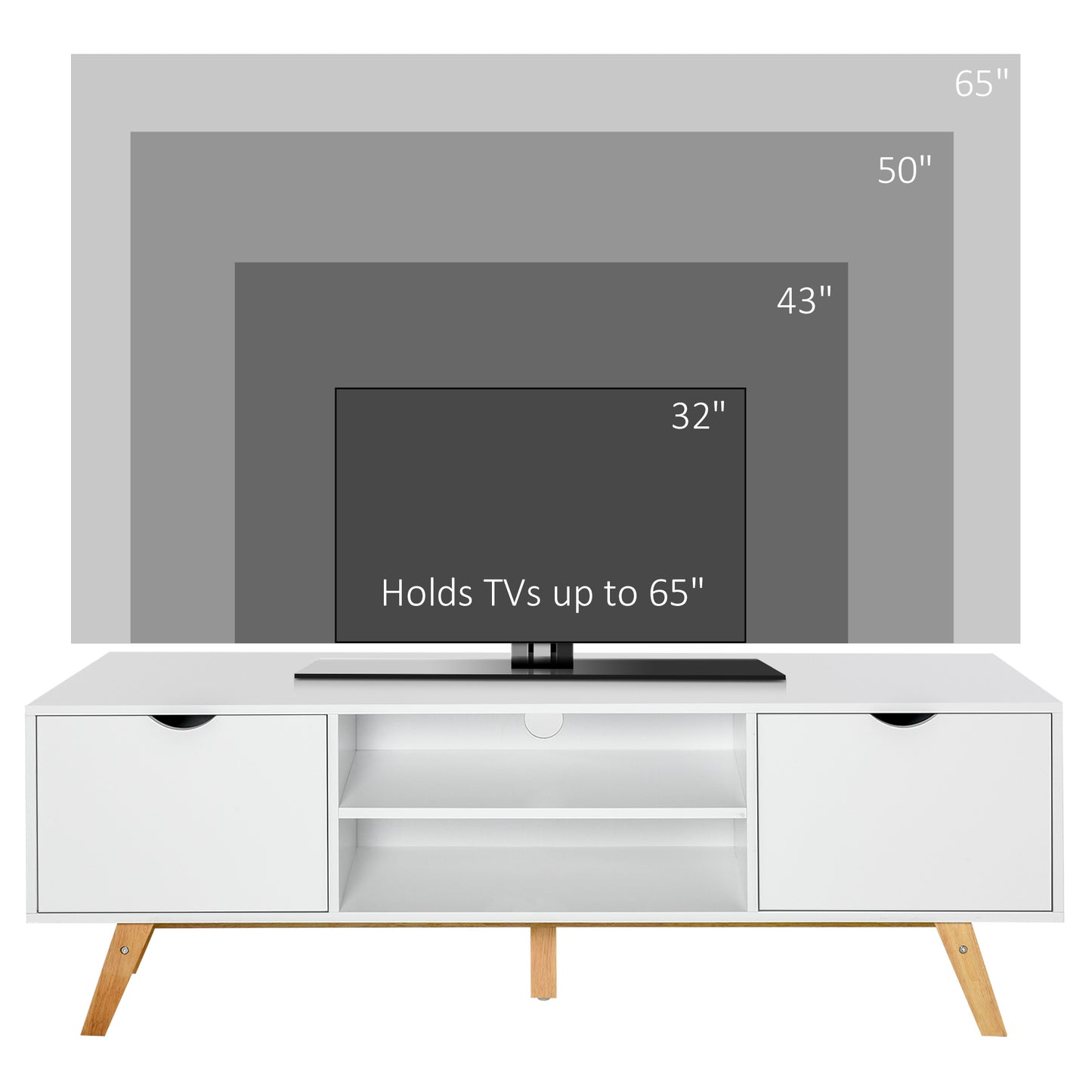 Sleek White Modern TV Stand, Storage for 65-inch TVs, Media Entertainment Center