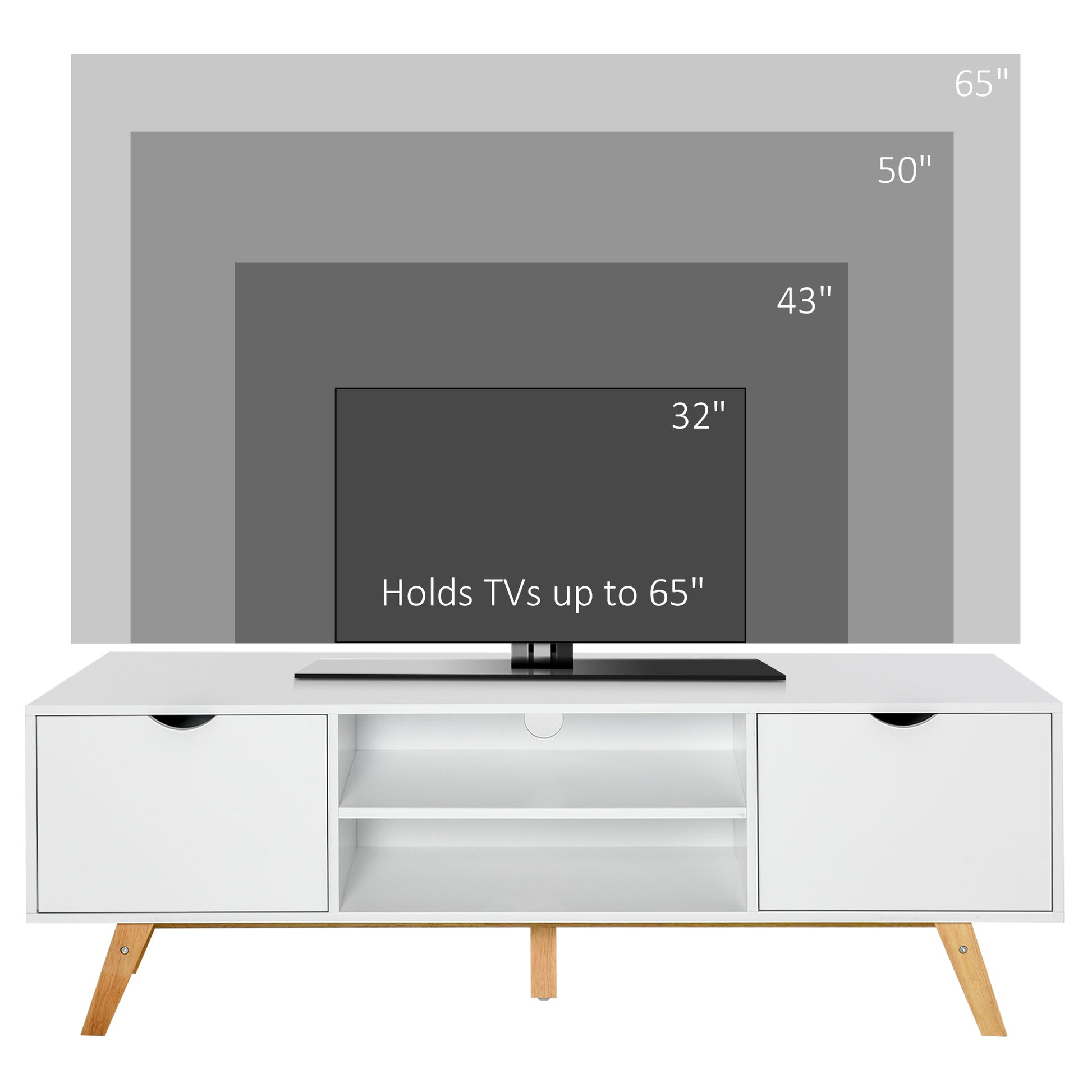 Sleek White Modern TV Stand, Storage for 65-inch TVs, Media Entertainment Center