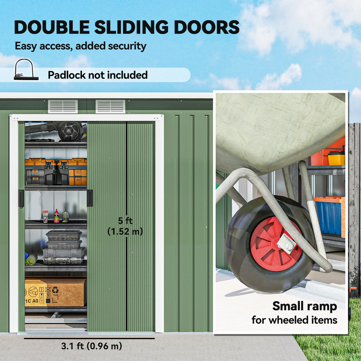 9' x 4' Garden Metal Storage Shed Outdoor Equipment Tool Box with Foundation Kit, Ventilation & Doors – Light Green