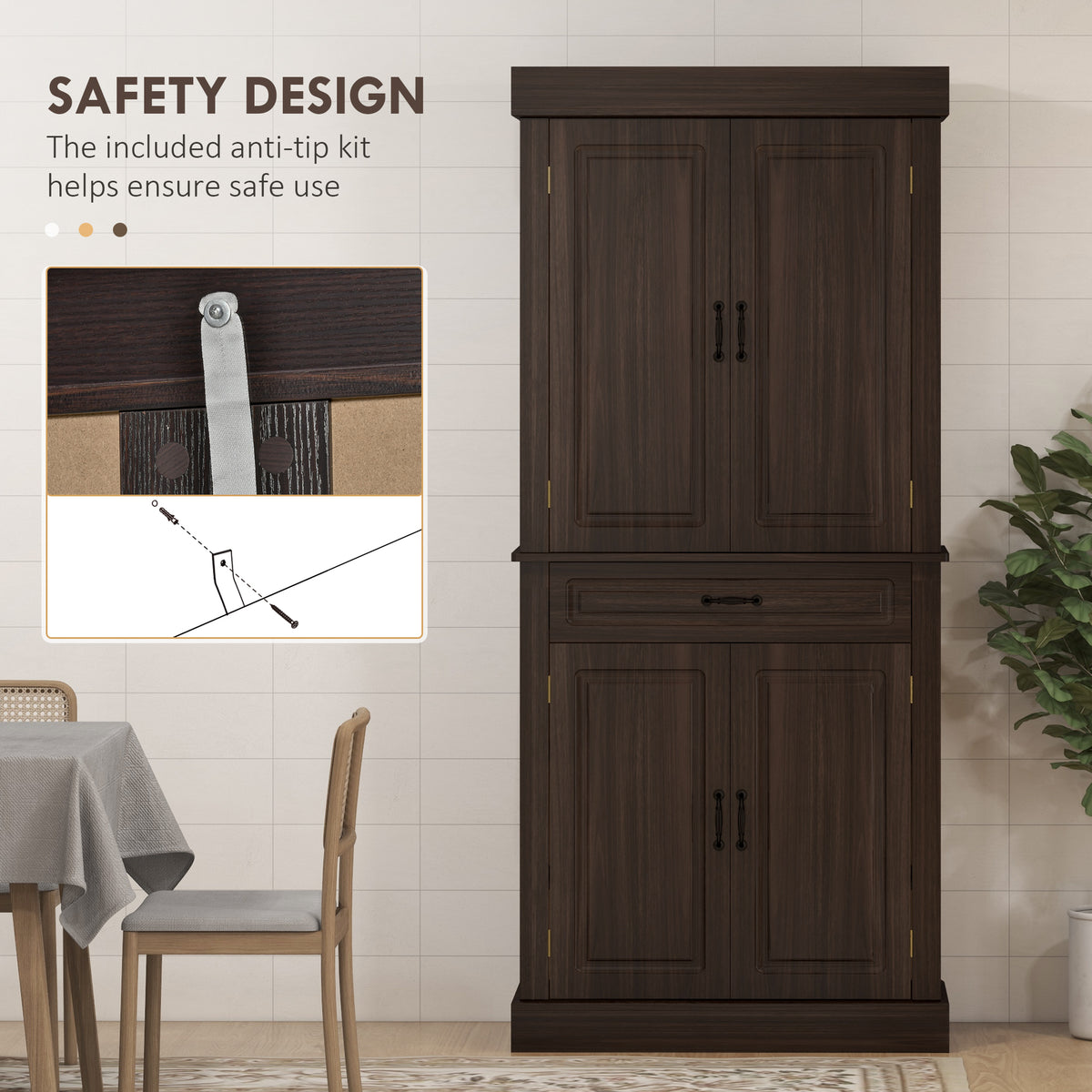 Freestanding Kitchen Pantry with 4 Doors and 2 Cabinets – 32"W x 71"H