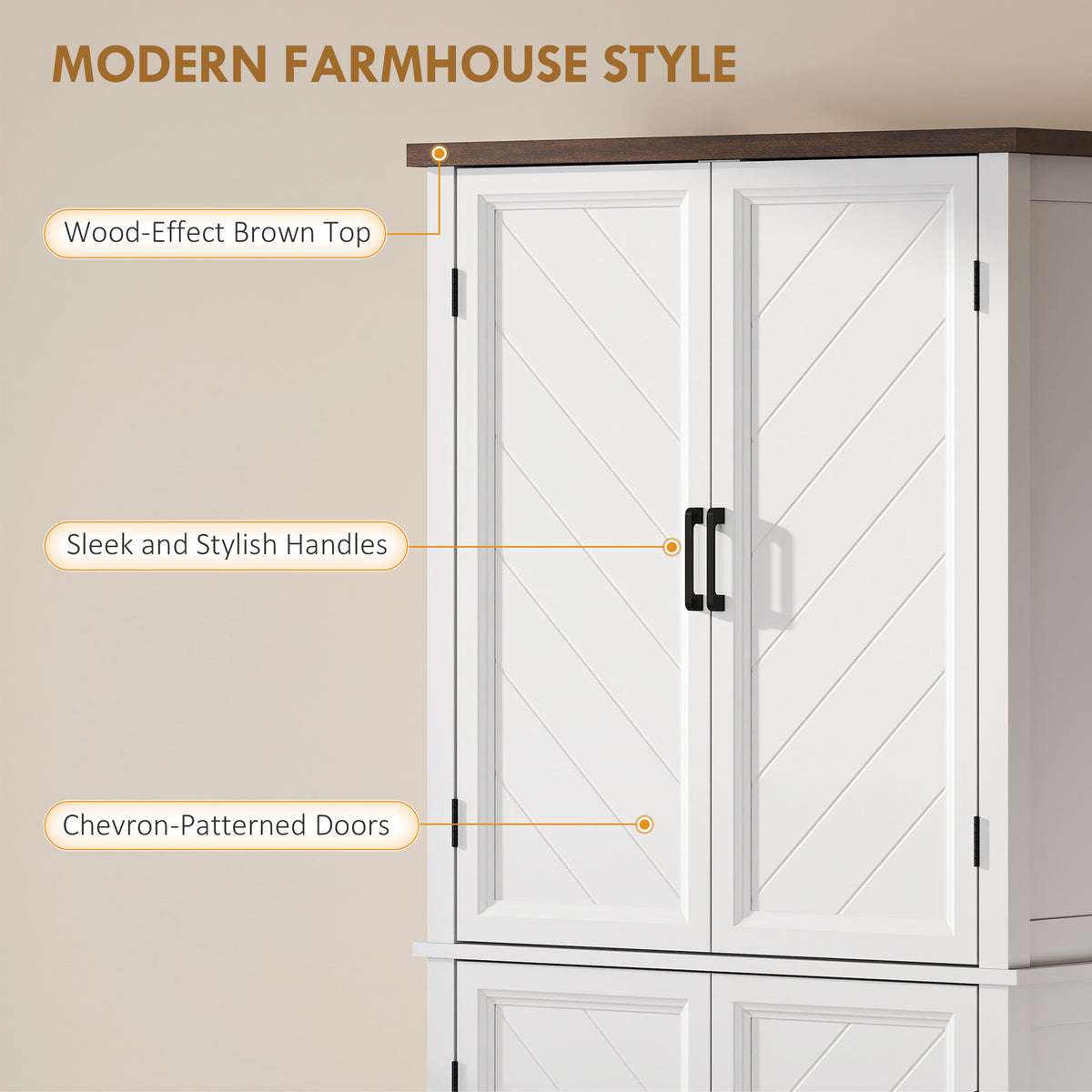 Farmhouse Kitchen Pantry with 4 Chevron Doors – 30"W x 70"H