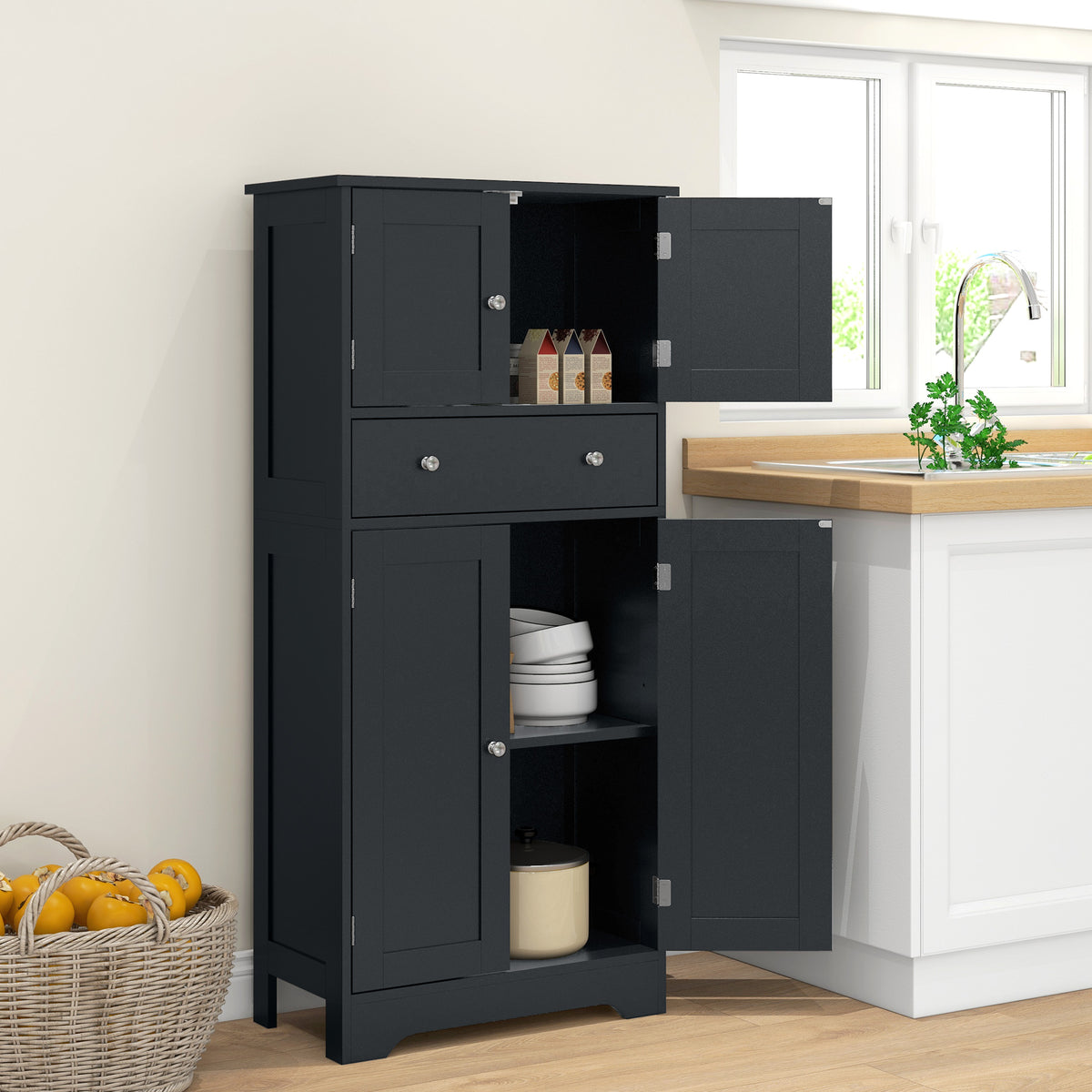 Modern Kitchen Pantry Cabinet with 4 Doors – 24"W x 50"H