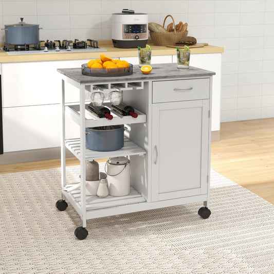 Rolling Kitchen Cart with Wine Rack – 30"W x 35"H