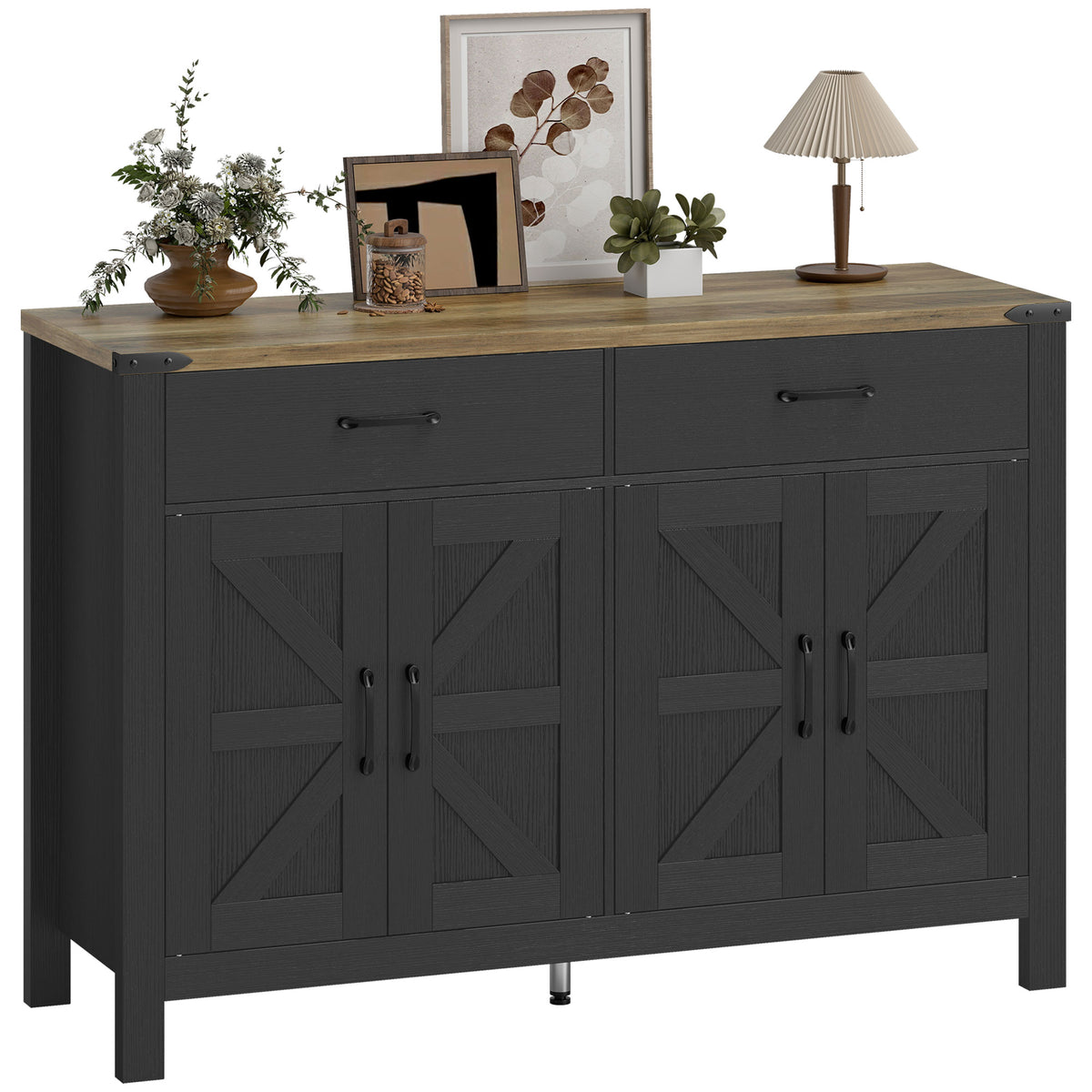 Farmhouse Kitchen Storage Cabinet with 2 Drawers and Shelves – 47"W x 32"H