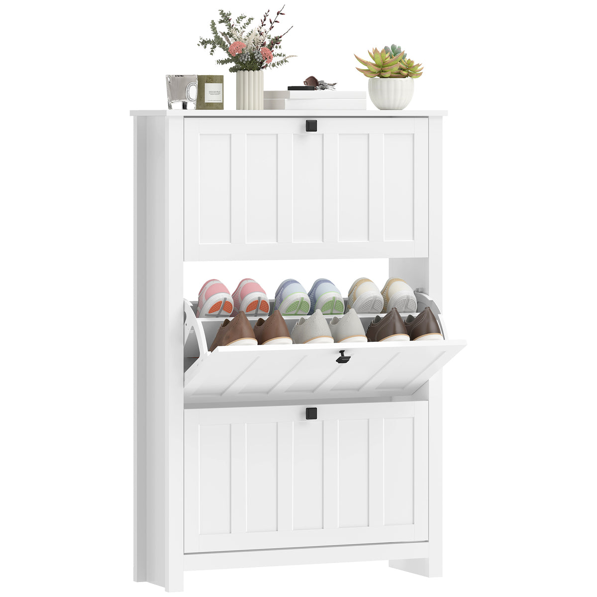 Slim Shoe Cabinet with 3 Flip Drawers – 31"W x 47"H