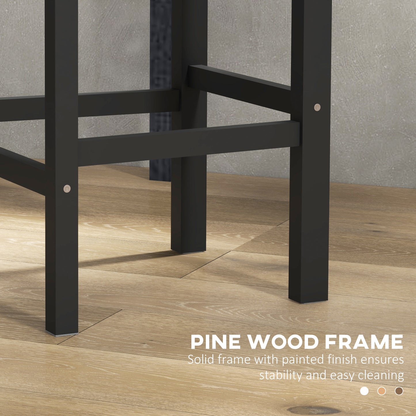 HOMCOM Farmhouse Counter Height Bar Stools Set, Solid Wood Backs, 2-Pack