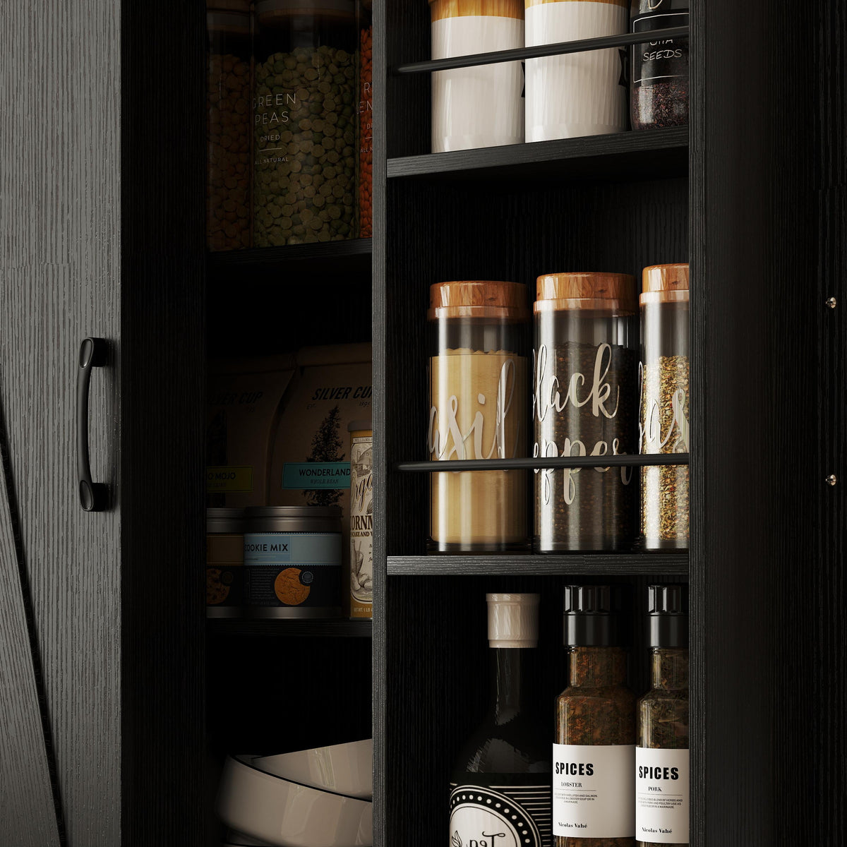 Farmhouse Kitchen Storage Cabinet with 4 Barn Doors – 30"W x 72"H