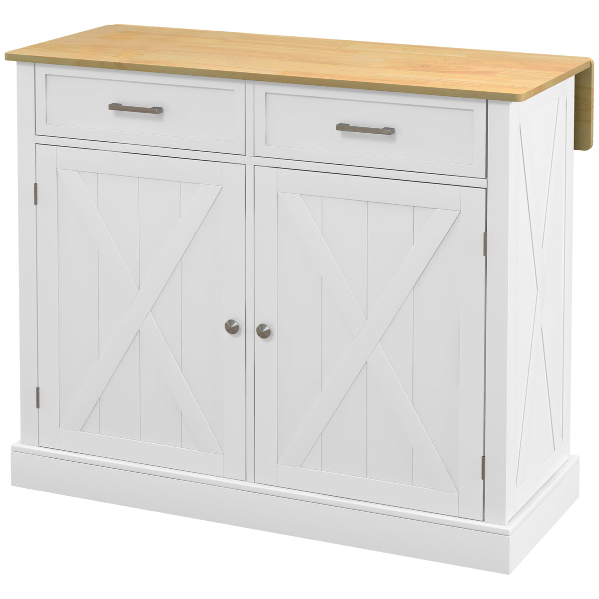 Rolling Kitchen Island with Drop Leaf Wood Breakfast Bar – 41"W x 36"H