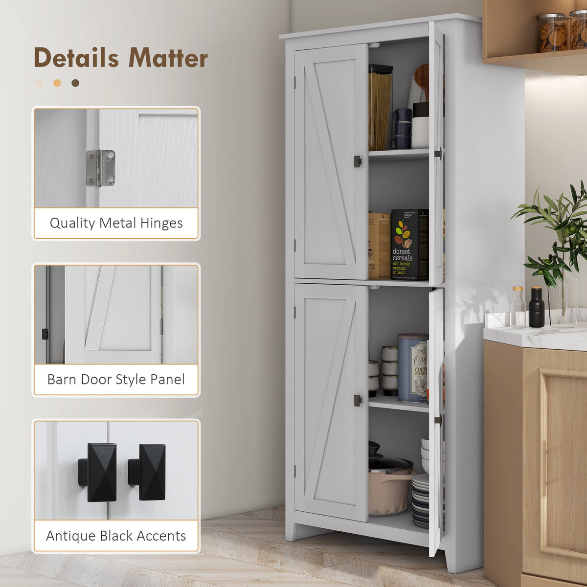 Kitchen Pantry Cabinet with Doors and Shelves – 32"W x 72"H