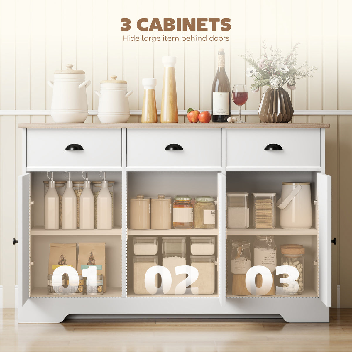 Farmhouse Sideboard with 3 Barn Doors and 3 Drawers – 47"W x 30"H