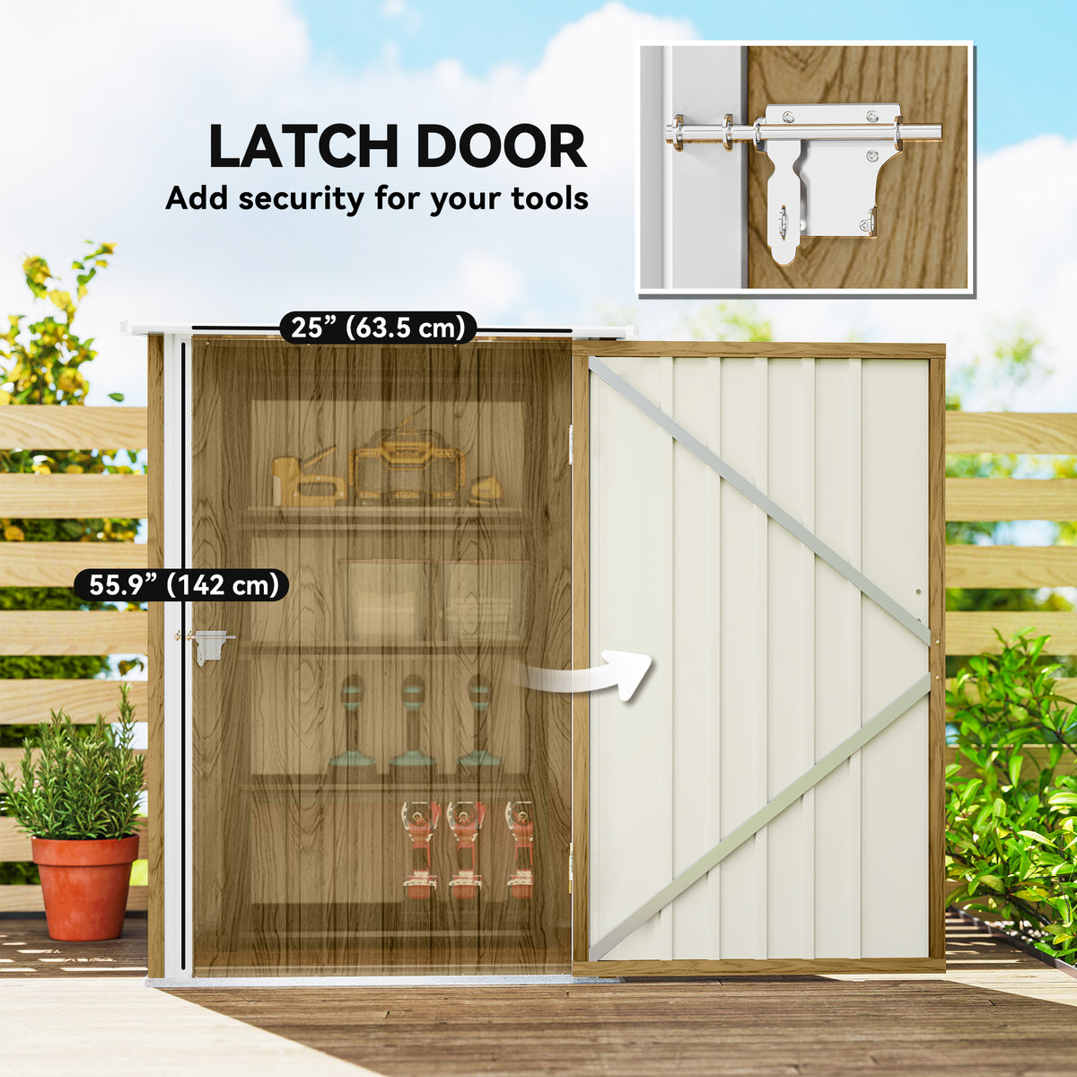 3.3' x 3.4' Lean-to Outdoor Garden Storage Shed, Galvanized Steel with Lockable Door for Patio – Brown