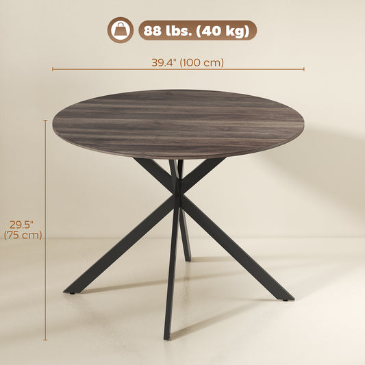 40" Round Kitchen Table for 4, Industrial Dining Table with Steel Legs for Dining Room