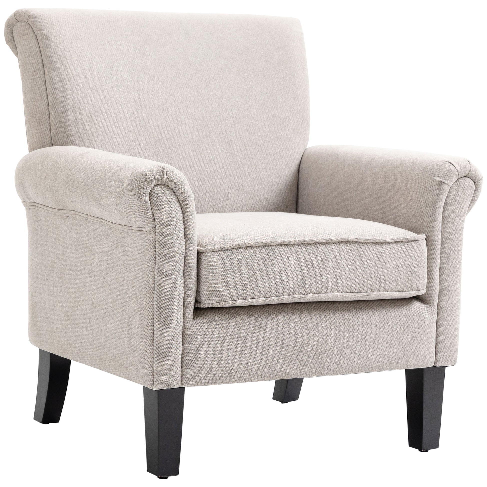 HOMCOM Grey Velvet Accent Chair, Upholstered Single Armchair with Rolled Armrests