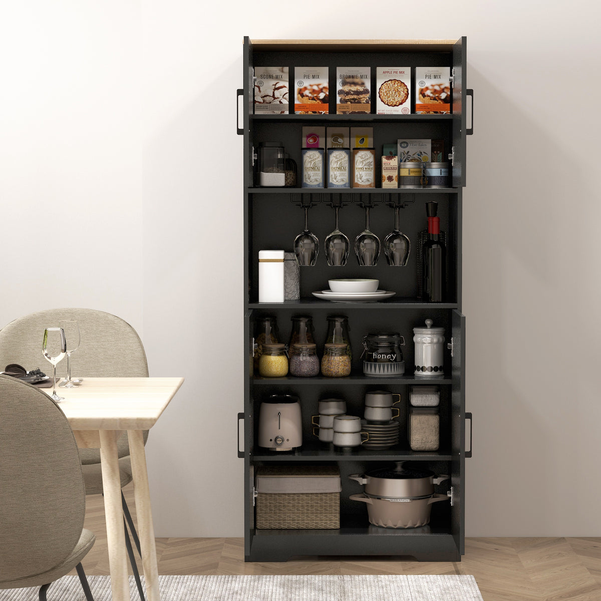 Freestanding Hutch Storage Cabinet with Microwave Oven Countertop – 28"W x 68"H