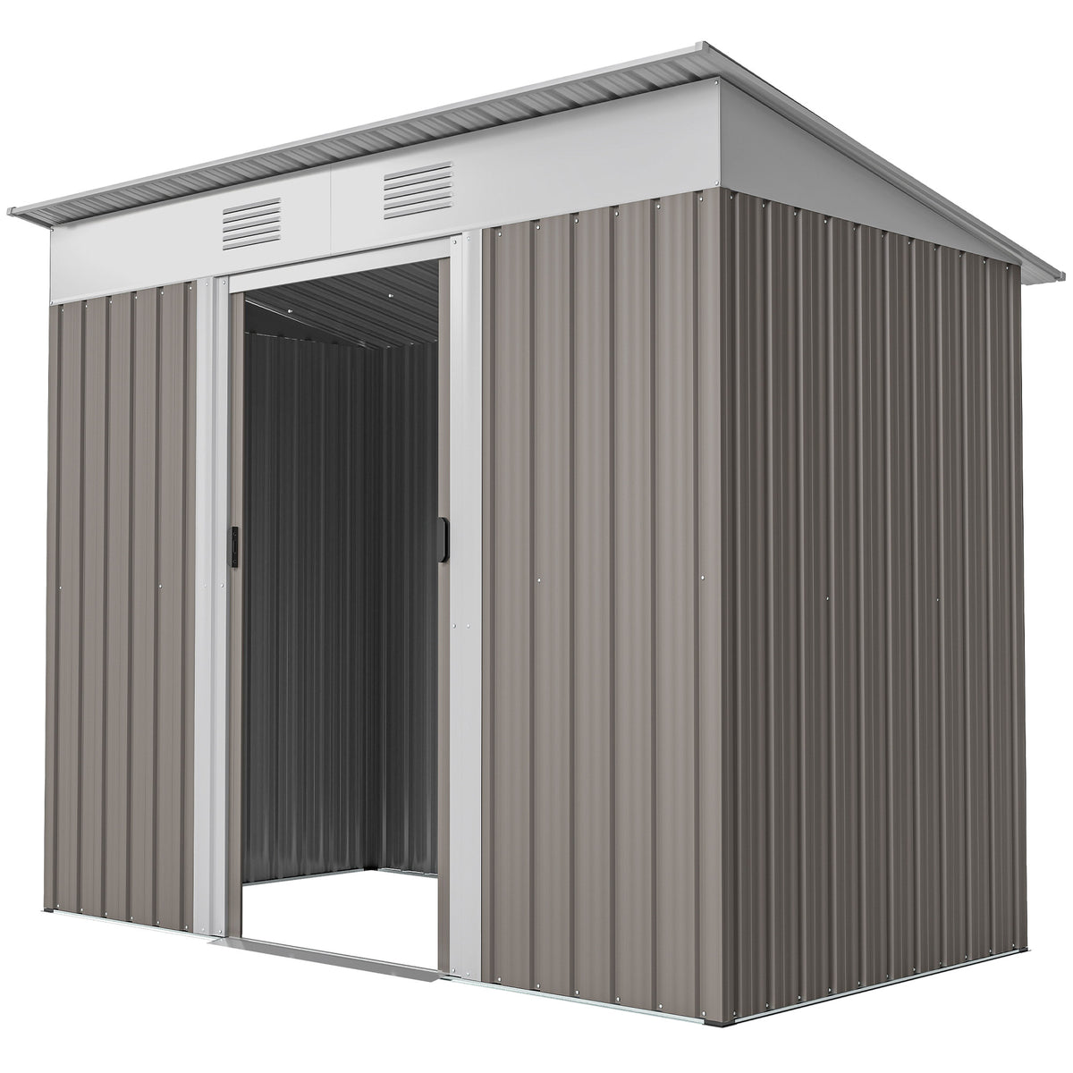 7' x 3.6' Outdoor Storage Shed, Metal Garden Tool Storage House Organizer with Lockable Sliding Doors and Vents for Backyard Patio Lawn – Light Grey
