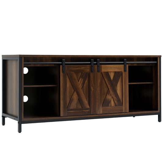 HOMCOM Industrial TV Stand for 60-inch TVs, Sliding Barn Doors & Storage, Brown