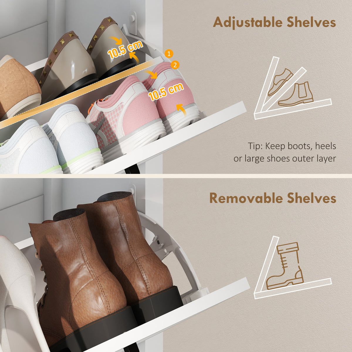 Shoe Cabinet with 2 Flip Drawers – 24"W x 38"H