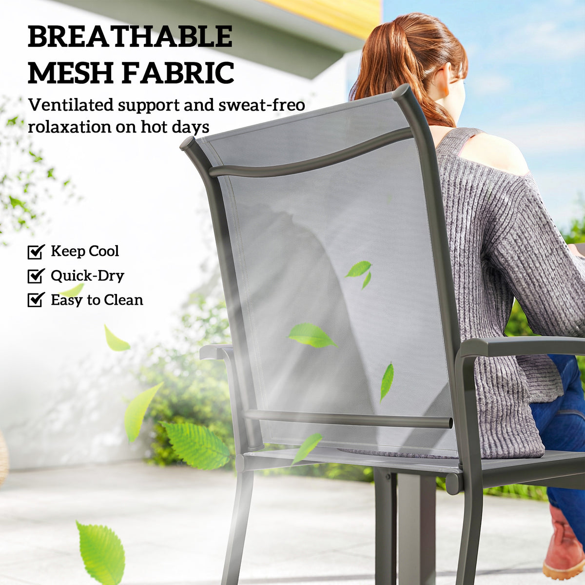 Stackable Patio Chairs Set of 4, Outdoor Dining Chairs with All Weather Breathable Mesh and Armrests