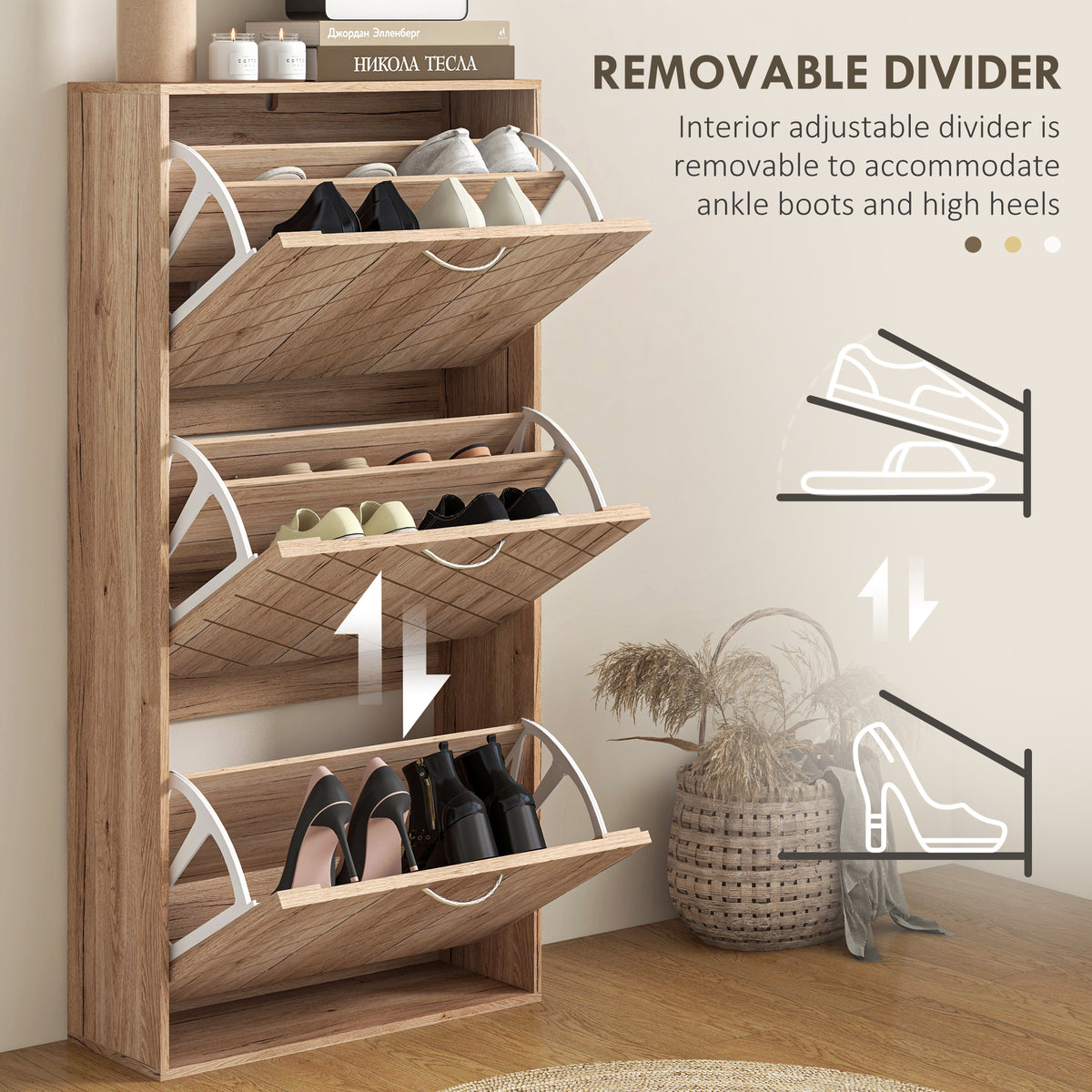 Shoe Storage Cabinet with 3 Flip Drawers – 22"W x 46"H