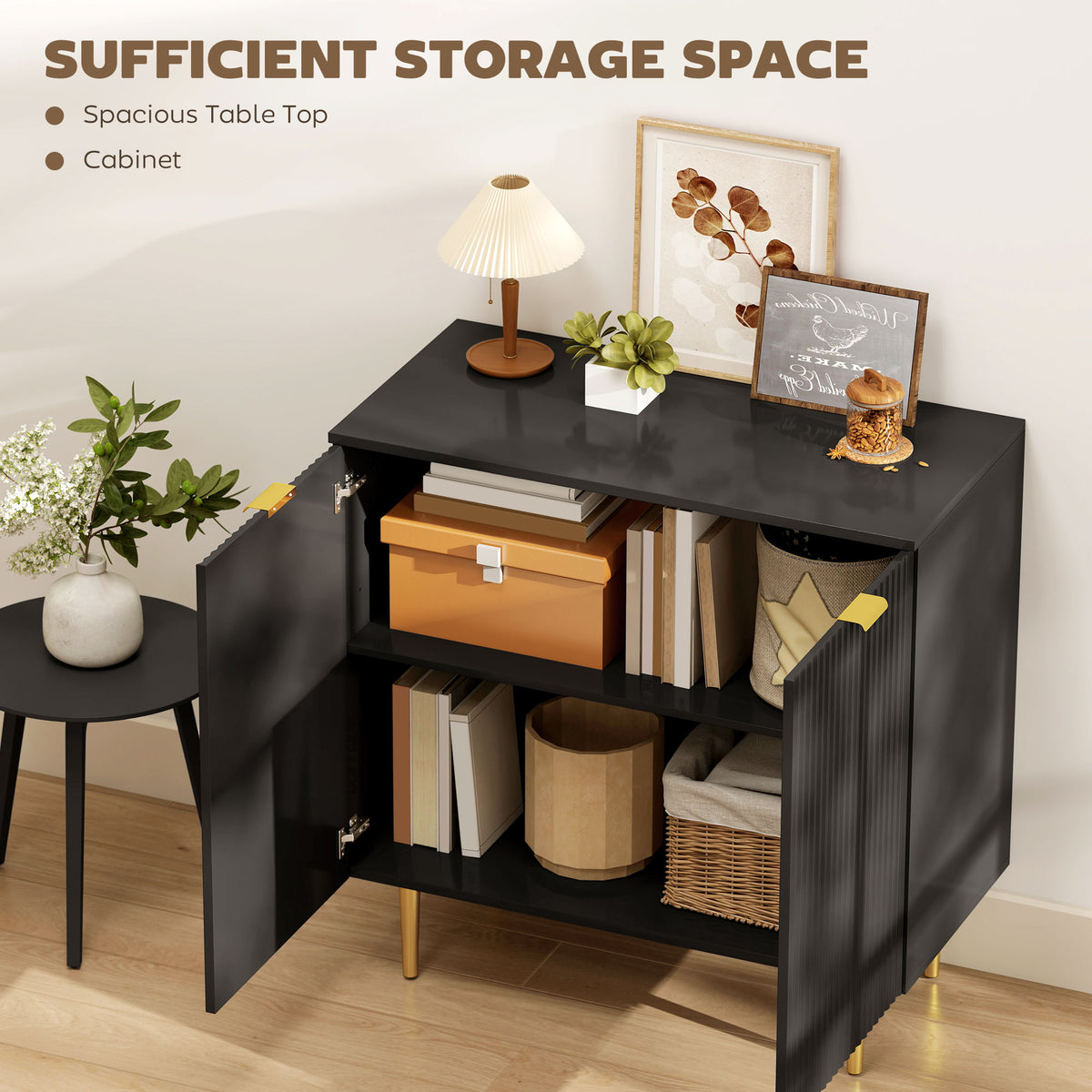 Sideboard Buffet Cabinet with Adjustable Shelves and Metal Legs – 32"W x 32"H