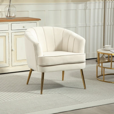 Elegant Cream White Tufted Wingback Accent Chair with Padded Armrests