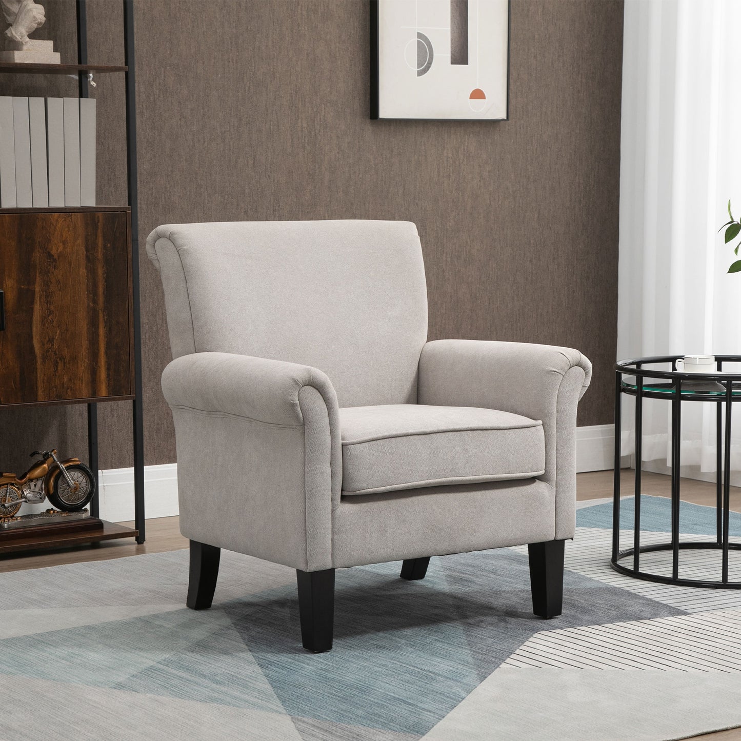 HOMCOM Grey Velvet Accent Chair, Upholstered Single Armchair with Rolled Armrests