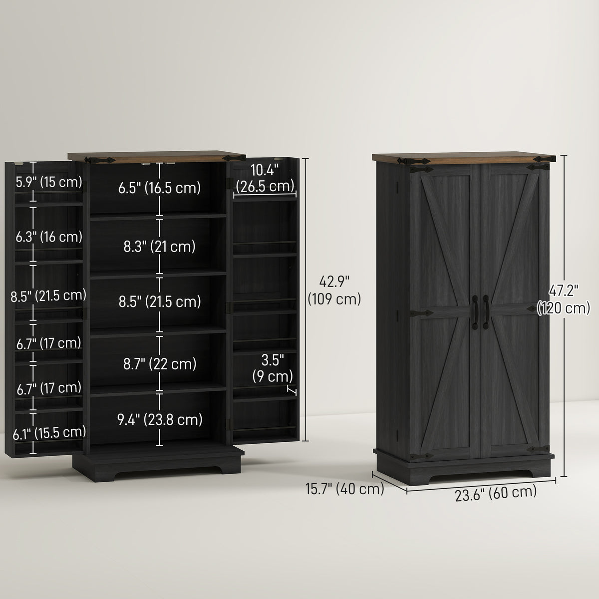 Farmhouse Kitchen Pantry Cabinet with Adjustable Shelves and Door Shelves – 24"W x 47"H