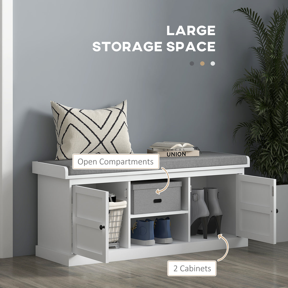 Shoe Storage Bench with Cushioned Seat – 41"W x 19"H