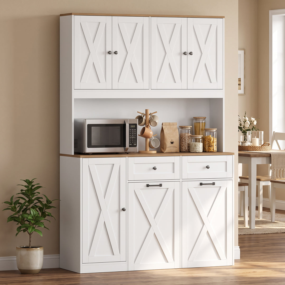 Pantry Cabinet with 13 Gallon Double Trash Can Cabinet – 47"W x 71"H