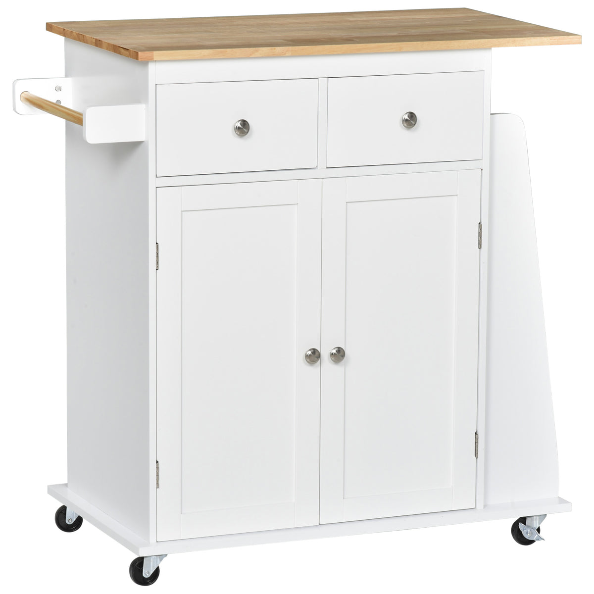 Rolling Kitchen Island Trolley Storage Cart with Rubber Wood Top – 35"W x 35"H