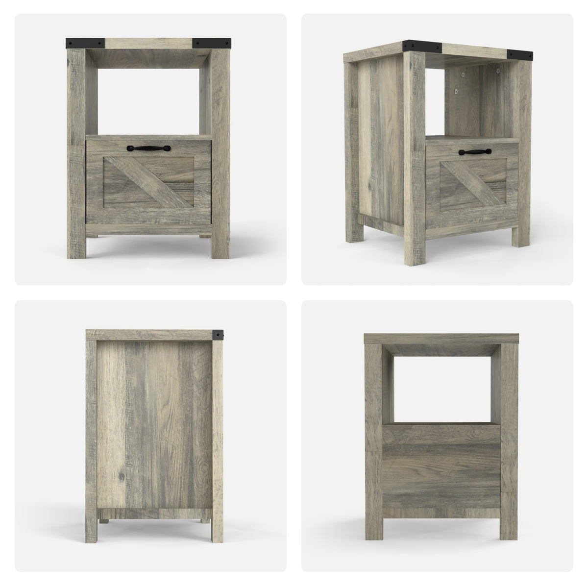 Farmhouse Nightstand with Drawer and Barn-Style Panel – 18"W x 24"H