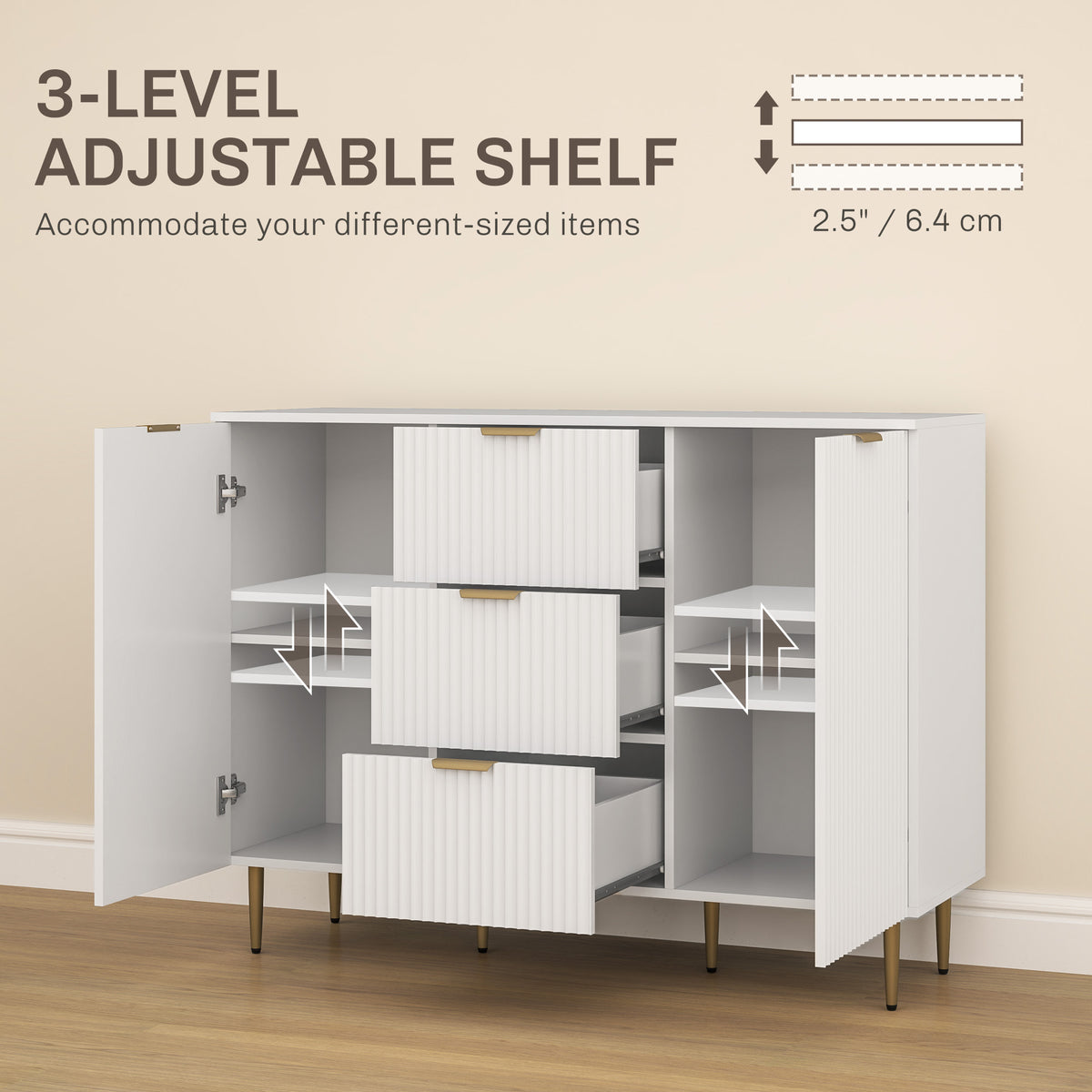 Sideboard Buffet Cabinet with 3 Drawers and Adjustable Shelves – 47"W x 35"H