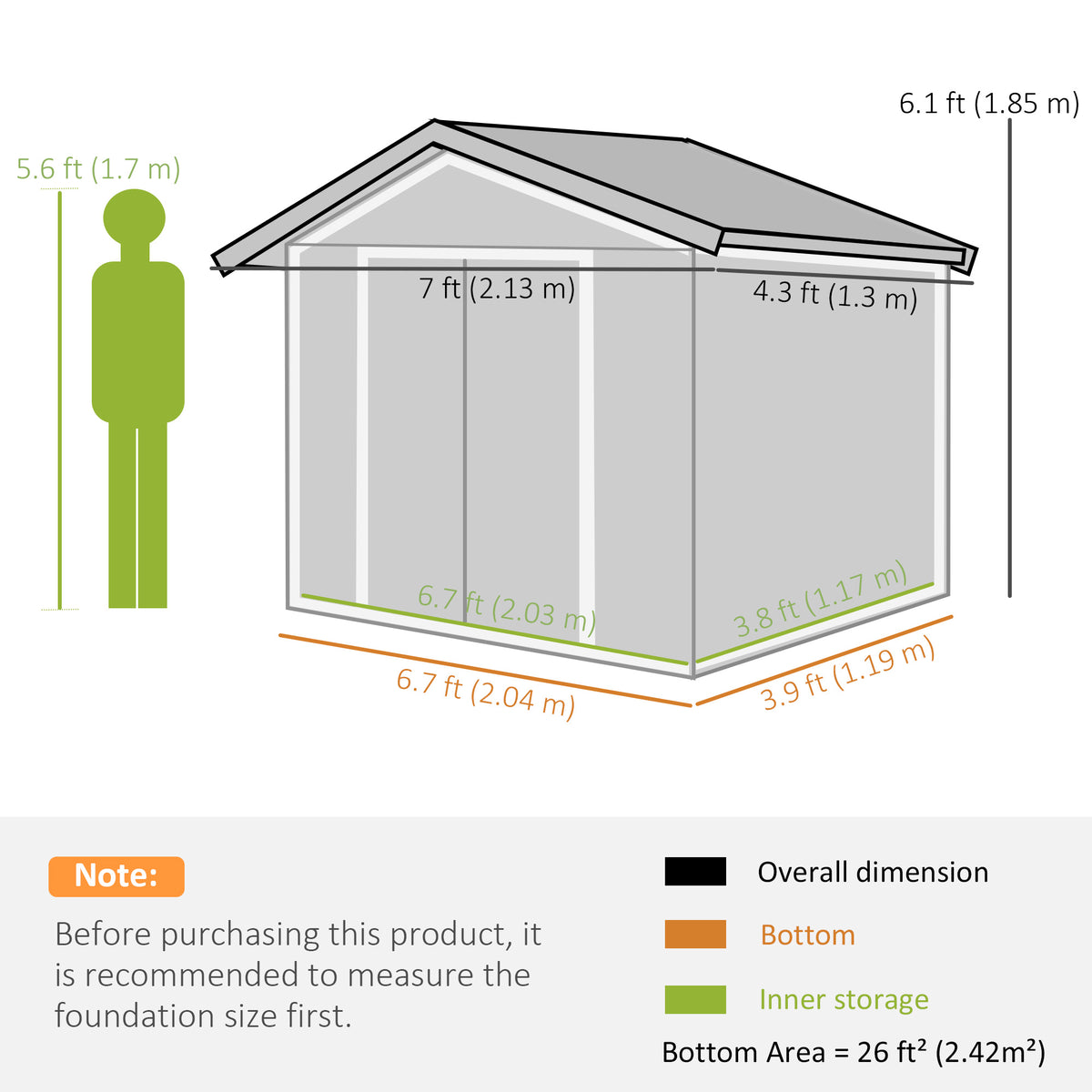 7'x 4'x 6' Garden Tool Shed Metal Storage Shed w/ Foundation Kit, Vents and Double Doors – Brown