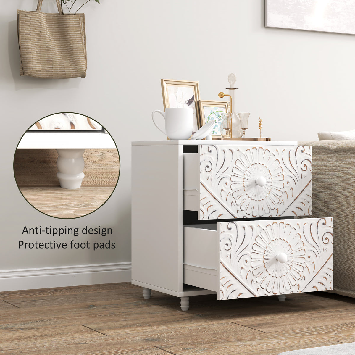 Mid-Century 2-Drawer Nightstand – 18"W x 21"H