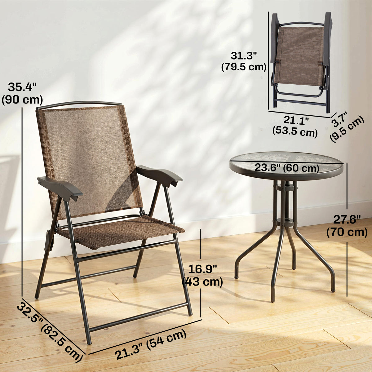 Folding Outdoor Bistro Set, Patio Table and Chairs with Reclining Backrest and Round Dining Table