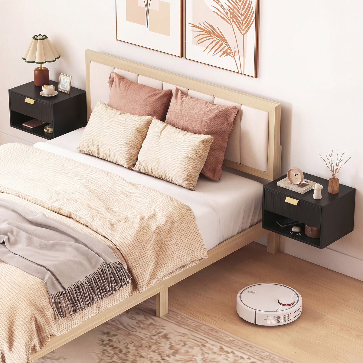 Floating Nightstands with Fluted Drawer, Set of 2 – 16"W x 10"H