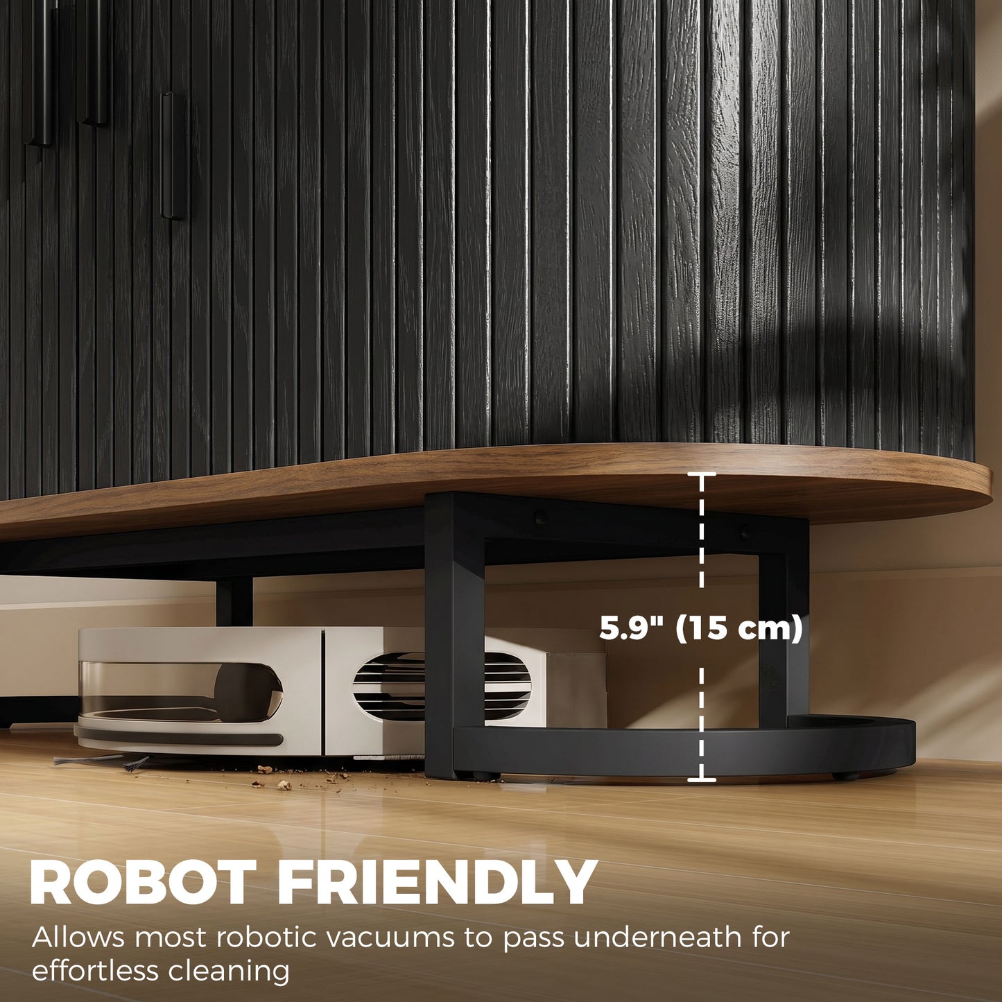 HOMCOM Sideboard Buffet Cabinet Curved Tambour Doors Brown Black