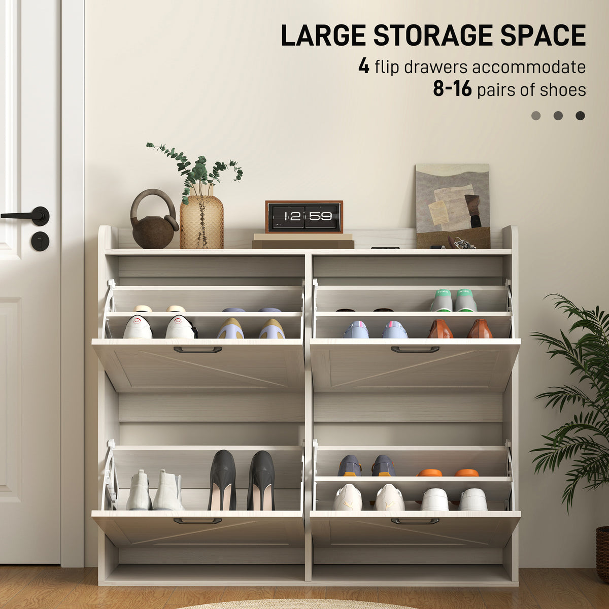 Narrow Shoe Storage Cabinet with 4 Flip Drawers – 41"W x 35"H
