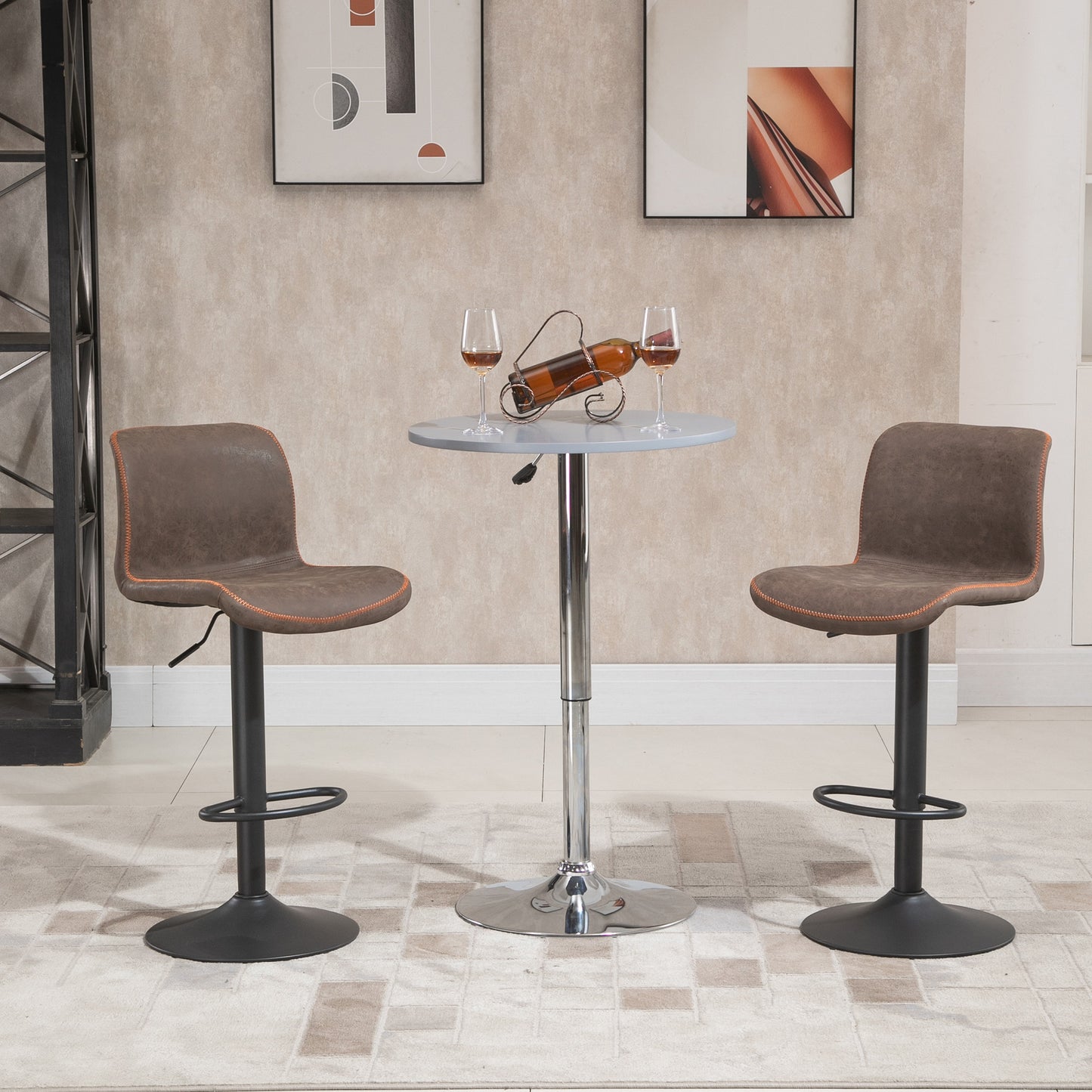HOMCOM 2-Piece Swivel Brown PU Leather Adjustable Counter Height Bar Stools