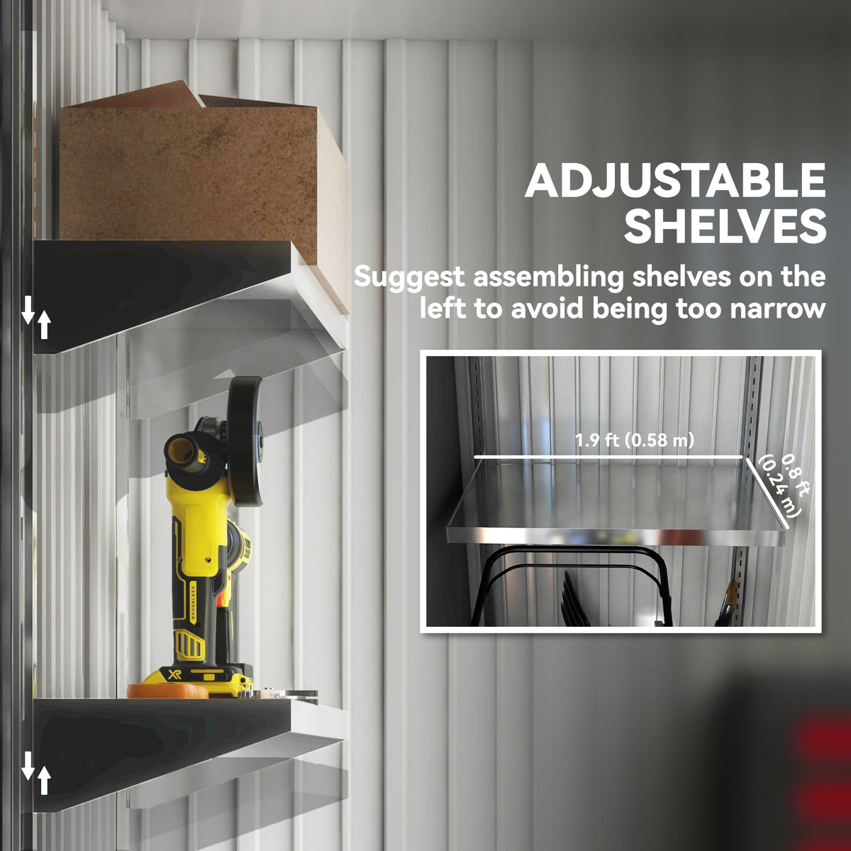 Outdoor Storage Shed, Steel Lean-to Shed with Adjustable Shelf, Lock, Gloves, 5'x3'x6' – Grey