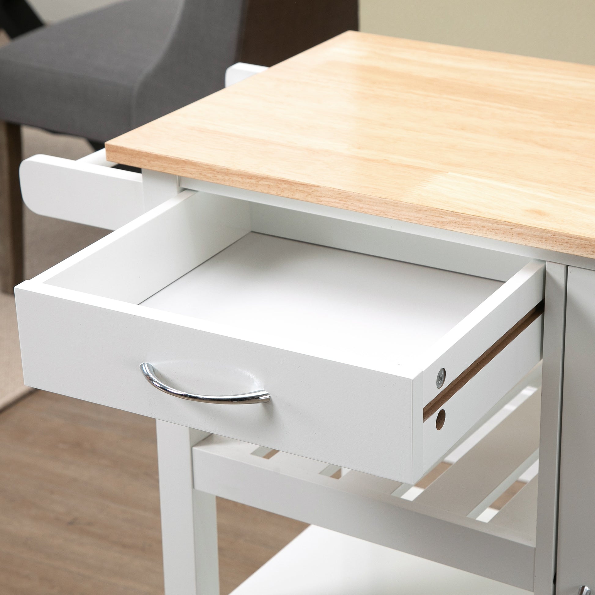 HOMCOM Kitchen Cart with Embossed Door Panel and Wheels, White