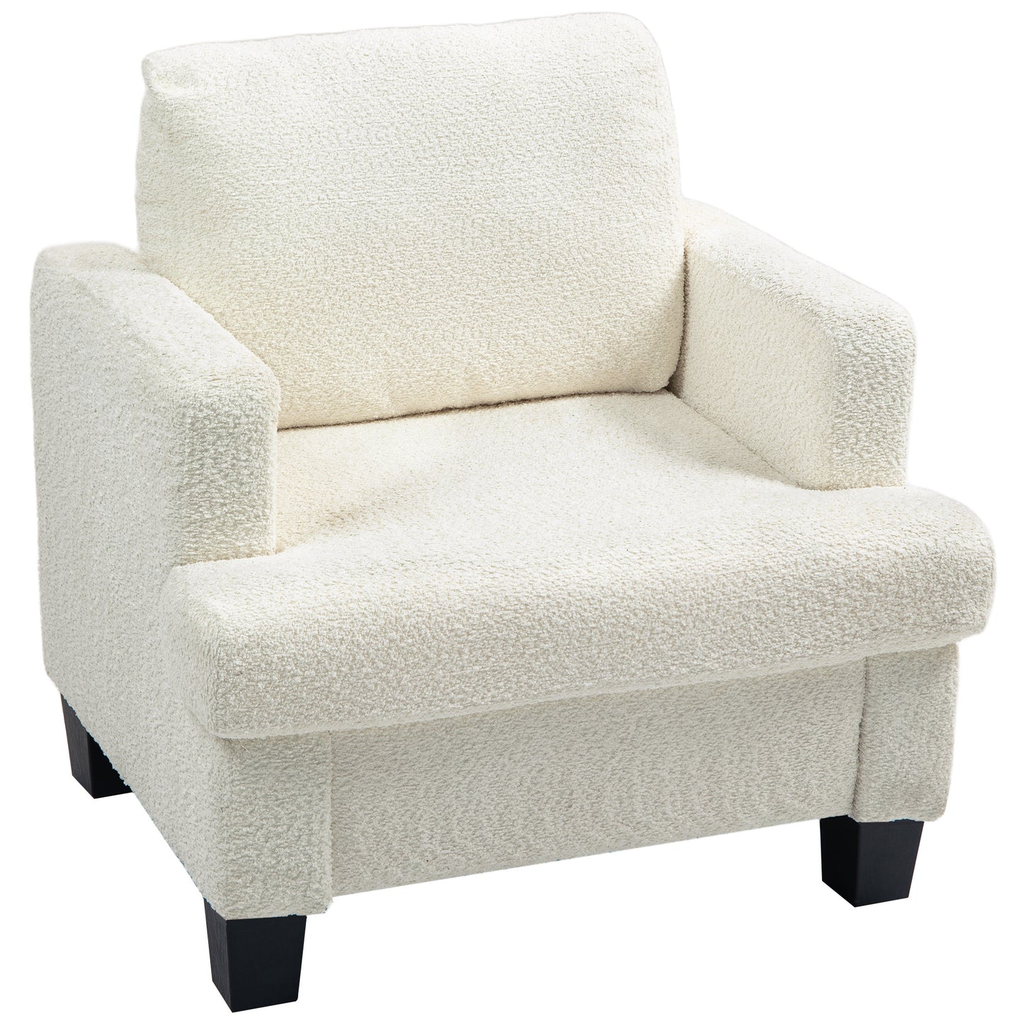 Modern Cream White Chenille Accent Armchair with Wood Frame, Back Pillow