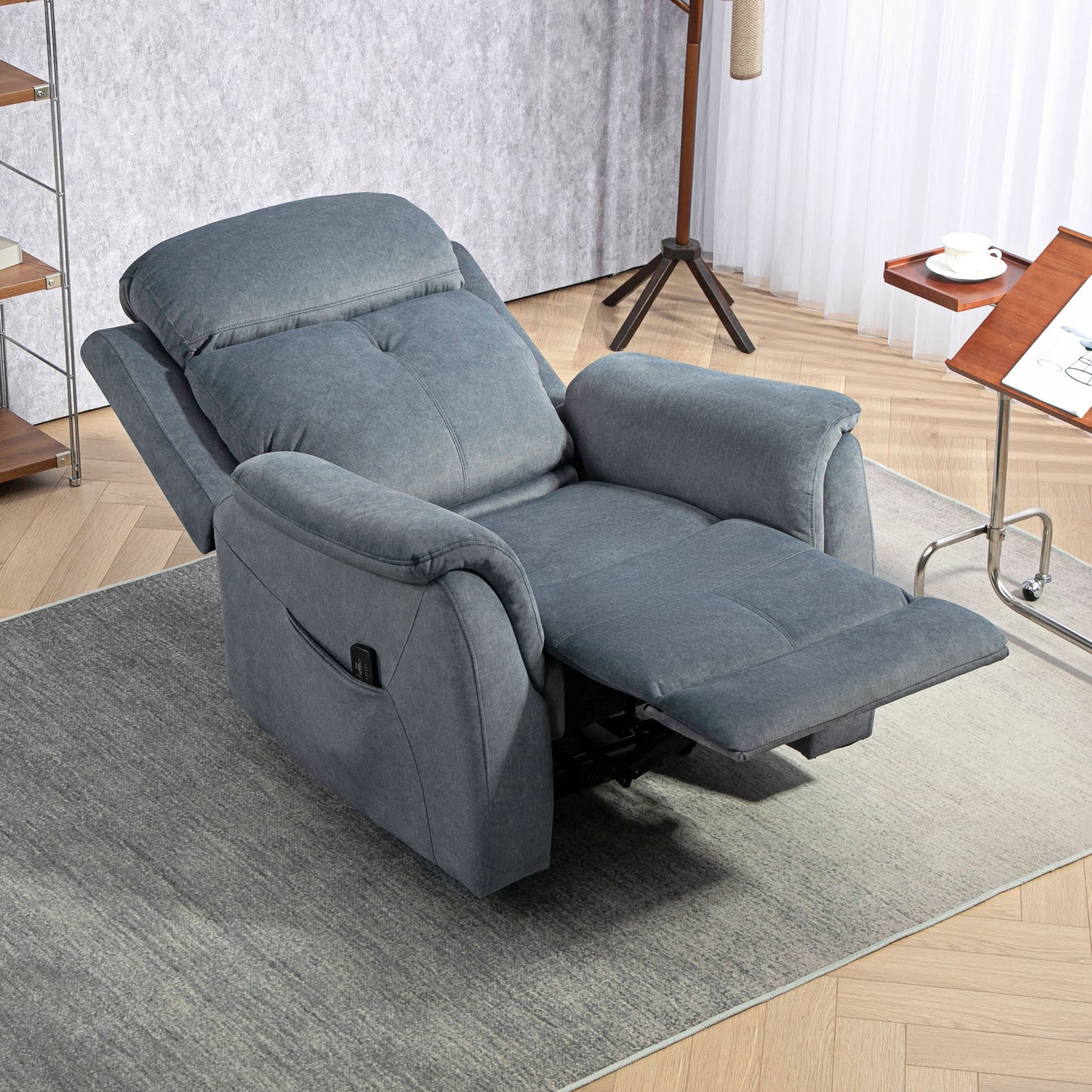 HOMCOM Dark Grey Manual Recliner Chair, Vibration Massage, Side Pockets