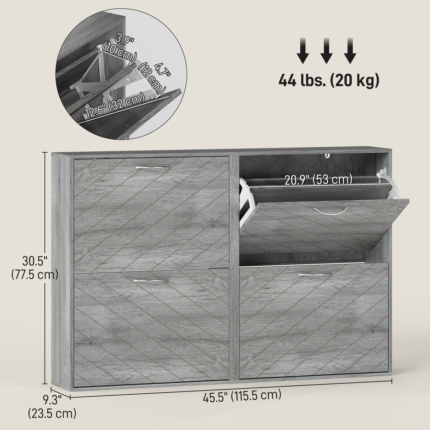HOMCOM Slim Grey 4-Drawer Flip Shoe Cabinet 12 Pair Entryway Organizer