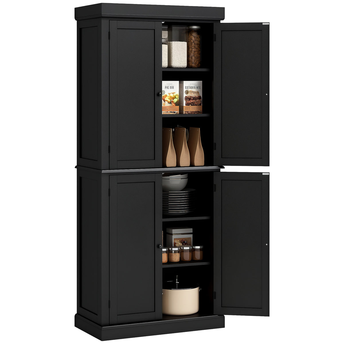 Freestanding Kitchen Pantry Cabinet with 4 Doors – 30"W x 73"H, Black