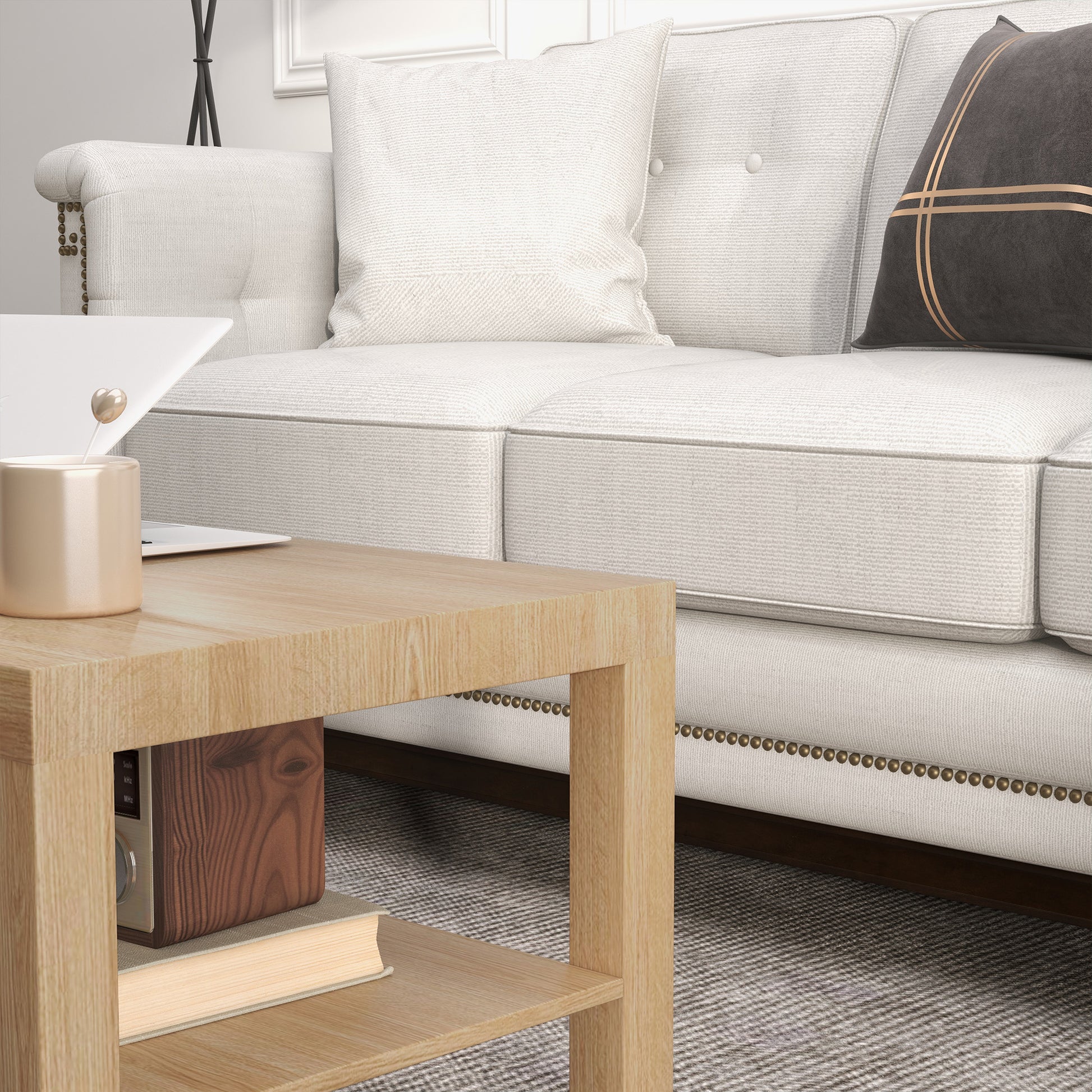 HOMCOM 2-Tier Rectangular Coffee Table with Storage Shelf, Natural Wood Finish