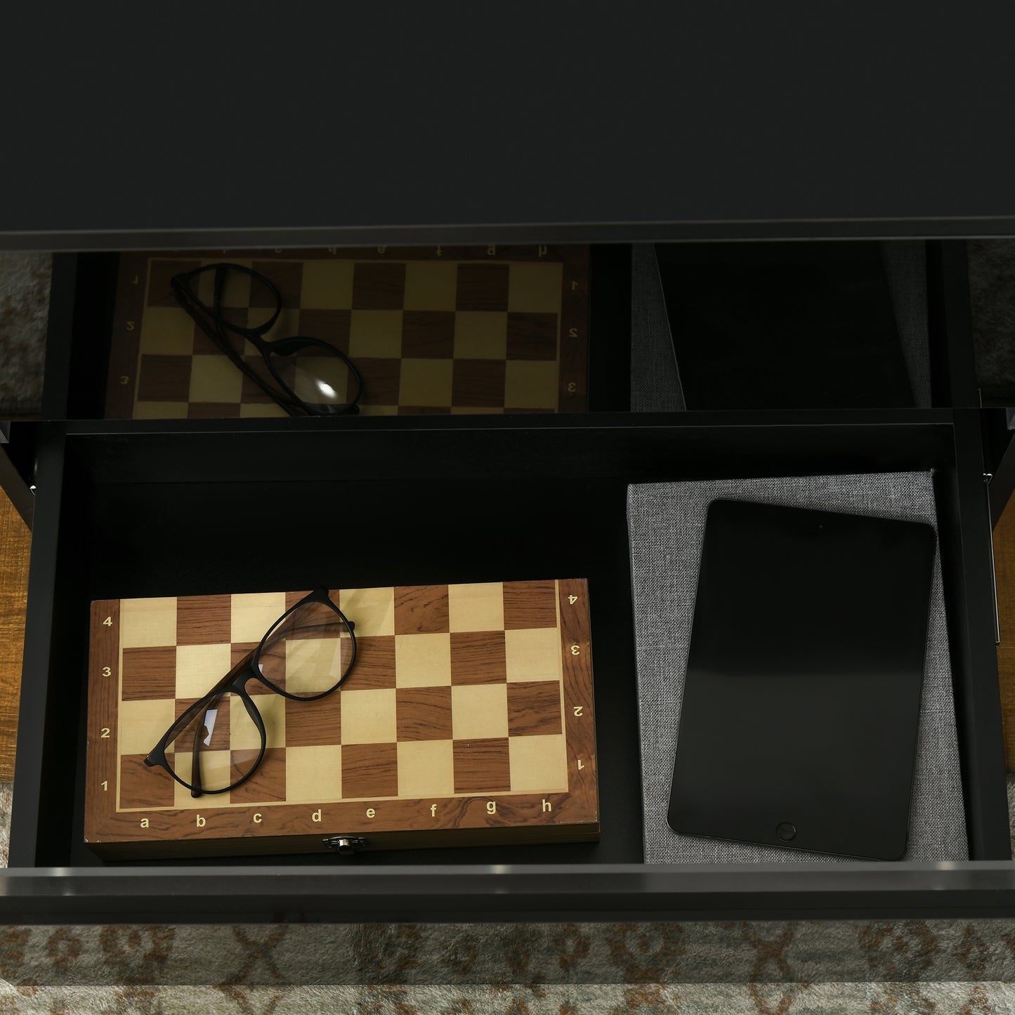 Modern Black Nightstand, 2 Gloss Drawers, USB RGB LED Remote Lights